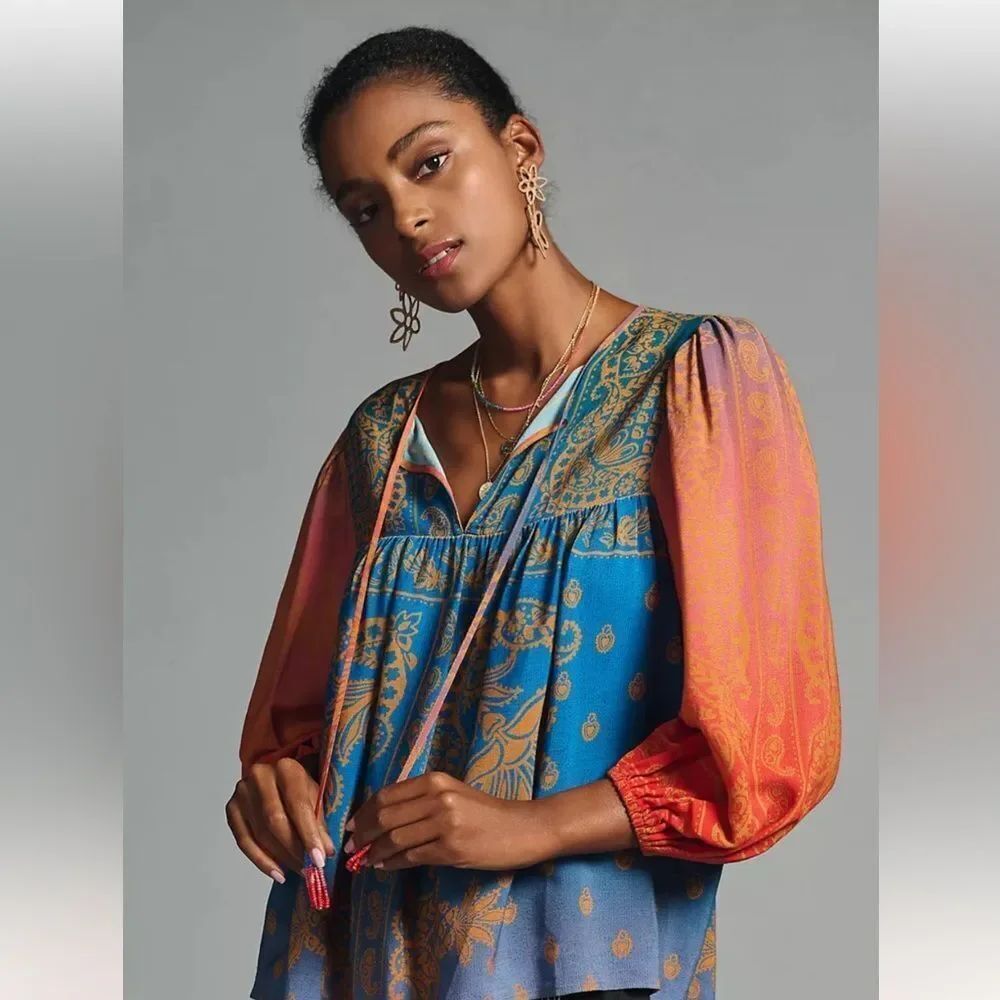 Anthropologie Farm Rio Puff-Sleeve Blouse